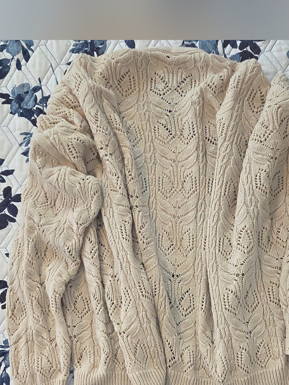 LC Lauren Conrad Open Knit Cable Cardigan Sweater Cream Size M Cottagecore - Picture 6 of 6